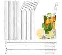 Pailles en Verre Réutilisables, 16 pcs 21.5cm x 10mm- 6 Longues Droites Pailles + 6 Pailles en Verre Courbées + 4 Brosses de Nettoyage pour Bubble Tea, Café, Smoothies, Cocktails, Jus