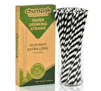 Pailles jetables en papier extra longues 26 x 0,6 cm - Rayures noires/blanches, 100 pièces, biodégradables et compostables