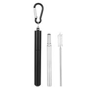 Pailles réutilisables en acier inoxydable paille pliable pailles à boire portables avec étui en métal brosse de nettoyage de paille et porte-clés pour voyage Camping Party noir ou rose(Noir)