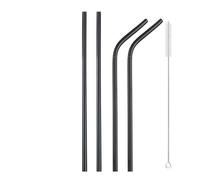 Pailles réutilisables en métal, acier inoxydable 304, robustes et courbées, avec goupillon de nettoyage, accessoire bar fête(4Pcs Black Bent)