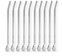 Pailles réutilisables Lot de 10 pailles en acier inoxydable - Pour thé maté yerba et boissons d'été et d'hiver - Accessoire de cuisine durable