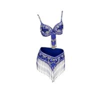 Paillette Brillant à Frangé Haut de Danse Costume de Danse 2 pièces for Femme de Style Oriental avec Soutien-Gorge et Ceinture à Paillettes et Perles(Color 2,M)