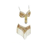 Paillette Brillant à Frangé Haut de Danse Costume de Danse 2 pièces for Femme de Style Oriental avec Soutien-Gorge et Ceinture à Paillettes et Perles(Color 3,M)