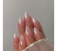 Paillette ombre rose français faux ongles cercueil moyen, bling français pressant sur des ongles ballerine courte, ombre roses luxe, sparkle faux ongles moyens mignons, bâton acrylique sur ongles