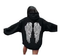 Paillette, Sweat a Capuche Femme, Pull Ange, Sweet Paillette Los Angeles À Manches Longues Hoodie Sweatshirts Oversize Sportswear Sweats Strass Y2k Chic Et Elegant Pulls Cotton Hiver Noir, M