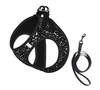 Paillettes argentées Brillantes sur Fond Noir,Harnais pour Animaux de Compagnie, Harnais réfléchissant réglable pour Chien,L