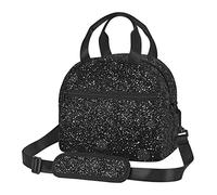Paillettes argentées brillantes sur fond noir sac à lunch, sac fourre-tout isotherme durable sac isotherme réutilisable avec bandoulière