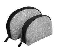 Paillettes argentées, Trousse de Maquillage Coquille Femme Petit Porte-Monnaie Trousse de Toilette Trousse à cosmétiques 2 pièces