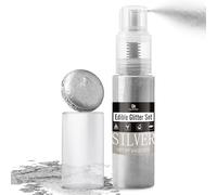 Paillettes Comestibles Spray 22g - Paillettes Alimentaires pour Décoration de Gâteaux, Pâtisseries, Fraises, Boissons, Cocktails - Edible Glitter, Decoration Comestible pour Usages Culinaire (Argent)