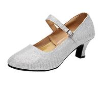 Paillettes Danse Tango Latin Social Dancing Shoes Chaussures Chaussures pour Femmes Salle de Bal Talons Hauts pour Femmes (Silver, 38)