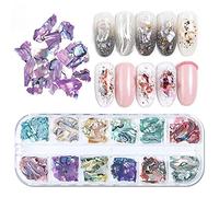 Paillettes de coquille d'abalone pour nail art, 3D irrégulier coloré coquillage de mer Nail Art Paillettes pour décoration de manucure DIY (MIX-C)