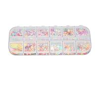 Paillettes de couleur à 12 cases pour ongles, 4 pièces de confettis et décalcomanies pour nail art DIY, flocons de feuille plastique assortis pour ongles, cartes, bricolage et