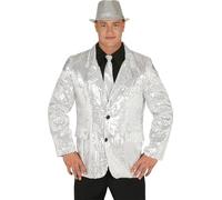 Paillettes Disco Veste Style 70s Noël Nouvel An Brillant Argent Glamour Fête Rétro Festival Costume Mode Tenue Style, Taille : 46 - 48 (S) Couleur : Argent