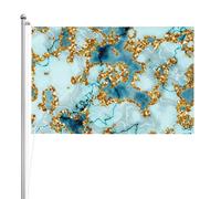 Paillettes dorées, bleu sarcelle, marbre texturé,Drapeau de jardin, bannière décorative, drapeau double face, 2 x 3 pieds, pour extérieur et intérieur