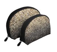 Paillettes dorées Points dorés Noirs, Trousse de Maquillage Coquille Femme Petit Porte-Monnaie Trousse de Toilette Trousse à cosmétiques 2 pièces