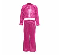 Paillettes Ensemble De Danse Enfant Filles 2 pièces Métallique Crop Top Pantalon Evasé années 70 années 80 Manches Courtes/ Longues Haut Pantalons Hip Hop Jazz Dancewear Performance Carnaval 1-16 Ans
