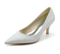 Paillettes Escarpins Femme Petit Talon Bout Pointu pour Femme - 6cm - pour Mariage, Bal de Fin d'année, Bureau,Argent,41 EU