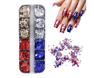 Paillettes Étoile 4 Couleurs 12 Compartiments Paillettes Patriotiques | Charmes À Ongles Pailletés Pour Salon Maison Fête Célébration Vacances Nouvel An Anniversaire Décoration