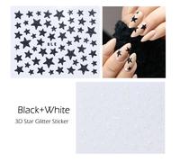 Paillettes Étoiles Poudre 3d Ongles Art Autocollants Ensemble Auto-Adhésif Brillant Noir Or Curseur Décalcomanies Manucure Accessoires Conseils Chnc132 - Type Black White