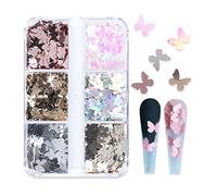 Paillettes fantaisie 3D pour nail art - Paillettes papillon - Décoration d'ongles - Pailliette pour le visage - Résine - 6 grilles 3D papillon - Paillettes tendance pour ongles