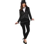 Paillettes Frack Noir Veste de fête Carnaval Showtime Glitter Event Fasching Mode Noir Elégant Sorcier Brillant Magie Célébration Costume, Taille : 38 - 40 (M) Couleur : Noir