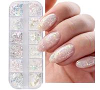 Paillettes holographiques pour ongles, 1 boîte de 12 grilles de flocons d'ongles irisés Aurore, paillettes irrégulières, paillettes brillantes en feuille de glace pour décoration d'ongles