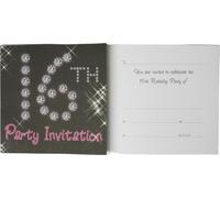 Paillettes - Invitations, 16e anniversaire pack de 6 - carton SG28345 (taille unique) (Noir/Blanc/Rose)