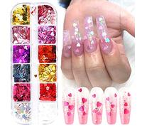 Paillettes Nail Art en Forme de Cœur pour la Saint Valentin, Paillettes holographiques 3D, Sequin pour Ongles, Stickers Ongles, Deco Ongle Nail Art pour Femmes Filles DIY Loisirs Creatifs Cadeaux (A)