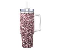Paillettes or rose sur fond rose abstrait,Gobelet isotherme Ice Bully de 40 oz avec poignée, couvercle et paille, en acier inoxydable, pour voiture ou café.