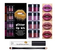 Paillettes Pour Lèvres | Maquillage Lèvres Paillettes Avec Apprêt Et Pinceau | Coffret Maquillage Brillant Idéal pour Femme Maman Mariage Halloween Noël Fêtes Événements Festifs