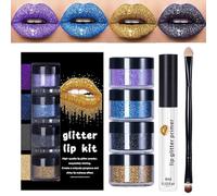 Paillettes Pour Lèvres,Poudre Très Pigmentée Avec Apprêt Et Pinceau Pour Maquillage Des Lèvres | Maquillage Longue Tenue Application Facile Pour Vacances Événement Fête Voyage Mariage Femmes
