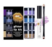 Paillettes Pour Lèvres,Tenue Longue Brillante avec Prébase et Pinceau | Maquillage Longue Tenue Femme pour Fête Halloween Cadeau Épouse Petite Amie