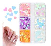 Paillettes pour ongles - 6 grilles d'autocollants holographiques en forme de cœur pour la Saint-Valentin - Confettis en acrylique pour manucure - Décalques holographiques pour femmes et filles