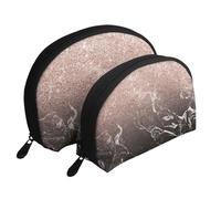 Paillettes Roses de marbre Noir d'or Rose Moderne, Trousse de Maquillage Coquille Femme Petit Porte-Monnaie Trousse de Toilette Trousse à cosmétiques 2 pièces