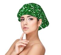 Paillettes vertes scintillantes,Bonnet de nuit en satin pour adulte - Bonnet de nuit élastique pour femme, couvre-cheveux de nuit