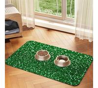 Paillettes Vertes Scintillantes,Tapis d'alimentation pour Animaux de Compagnie, Sets de Table en Cuir PU pour Chats et Chiens,30x45cm