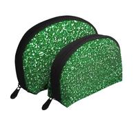 Paillettes Vertes Scintillantes, Trousse de Maquillage Coquille Femme Petit Porte-Monnaie Trousse de Toilette Trousse à cosmétiques 2 pièces
