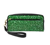 Paillettes Vertes Scintillantes, Trousse de Maquillage Trousse à cosmétiques Trousse de Toilette de Voyage Portable Trousse à Crayons en Cuir pour Femmes Filles