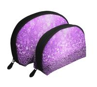 Paillettes Violettes Scintillantes, Trousse de Maquillage Coquille Femme Petit Porte-Monnaie Trousse de Toilette Trousse à cosmétiques 2 pièces