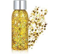 Paillettes Visage, Paillette Maquillage Festival Gel, Chunky Paillette Cheveux Gel, Paillettes Corps et Visage, Glitter Body Makeup Pour Musical/Party/Masquerade/Visage/Cheveux/Corps (Doré)