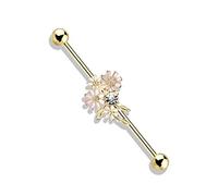 Pain-is-Art Bouquet de fleurs industriel en argent, or ou or rose - Bijou d'oreille en acier chirurgical 316L, 38 mm lang, Acier inoxydable, Pas de gemme