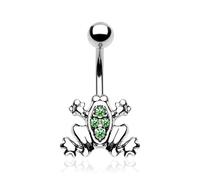 Pain-is-Art Piercing de nombril grenouille en acier chirurgical 316L - Cristaux verts - Piercing de nombril