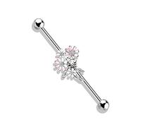 Pain-is-Art Piercing industriel en forme de bouquet de fleurs en argent, or ou or rose - Bijou d'oreille en acier chirurgical 316L, 38 mm lang, Acier inoxydable, Pas de gemme