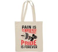 Pain is Temporary Pride is Forever Gym Logo Back Squat Sac fourre-tout en coton naturel Blanc