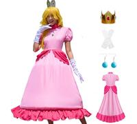 PAINEOMN Costume de princesse Peach pour femme 2023 Super Brothers - Robe de costumade avec couronne, boucles d'oreilles, gants, costume d'Halloween pour adulte, XS