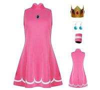 PAINEOMN Costume princesse Peach pour femme - Robe de tennis avec couronne et boucles d'oreilles - Costume d'Halloween pour adulte - Taille 3XL