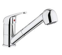 Paini Mitigeur monocommande de cuisine, lavabo, chromé, levier supérieur avec douchette extractible 2 jets et cumulateur, design moderne, entièrement fabriqué et fabriqué en Italie