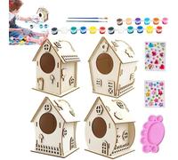 Paint Bird House for Kids, Bird House Building Kit | Construisez Un kit d'oiseaux pour Les - Art en Bois Amusant inachevé avec Corde et Colle pour Les 8 à 12 Ans