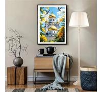 Paint by Number for Adult,Castle Seagull DIY Oil Painting Kits on Canvas for Beginner,with Brushes and Acrylic Pigment,Paint by Numbers Arts and Crafts Kit for Home Decor with frame,50x65cm