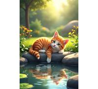 Paint by Number for Adult,Cat Pond DIY Oil Painting Kits on Canvas for Beginner,with Brushes and Acrylic Pigment,Paint by Numbers Arts and Crafts Kit for Home Decor with frame,50x65cm